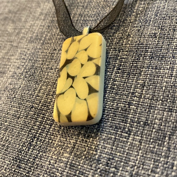 Handmade Necklace Made With A Domino Ribbon Silver Colored Hardware - Picture 4 of 13